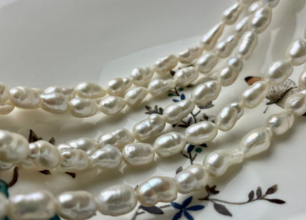 8x10-11 mm Natural White High Luster Long Oval Edison Baroque Freshwater Pearl Beads Genuine Freshwater Irregular Shape Edison Pearls #P2119
