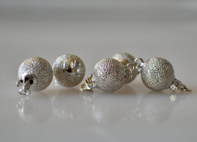 6mm 8 mm & 10mm Genuine .925 Sterling Silver Stardust Clasp Sterling Silver Ball Clasp 925 Stardust Silver Ball Safety Clasps #10338