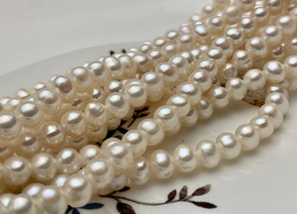 6-6.5 mm AAA Half Strand Large Hole Natural White Potato Freshwater Pearl Beads 1.5 mm 2.1 mm Hole Genuine Freshwater Pearl 34 Pieces #P1483