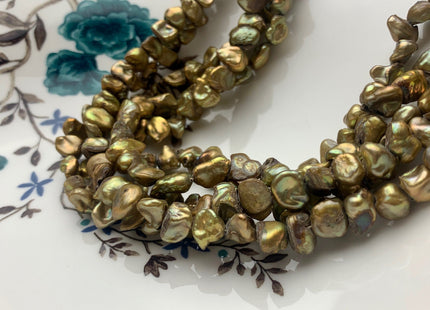 7-9 mm Metallic Brownish Green Keshi Freshwater Pearl Beads Rare Genuine Center Or Top Drilled Nugget Keshi Freshwater Pearls B Grade #P2178