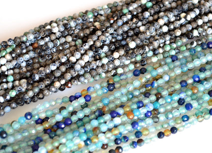 3mm Faceted Round Agate Semi Precious Stone Beads Black & Blue Green Color Genuine Gemstones #2117