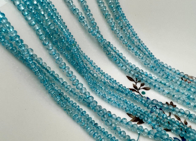 2x3mm 3x4mm AAA Micro Faceted Rondelle Blue Topaz Gemstone Beads Genuine Natural Blue Topaz 15.5 Inches Strand #4219