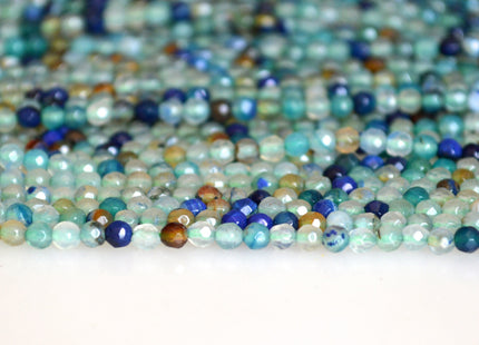 3mm Faceted Round Agate Semi Precious Stone Beads Black & Blue Green Color Genuine Gemstones #2117
