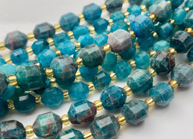 5x6mm 7x8mm Faceted Energy Prism Cut Apatite Gemstone Genuine Double Terminated Points Natural Blue Apatite Beads 15.5 Inches #3647