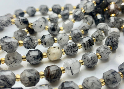 7x8mm AAA Half Strand Faceted Energy Prism Cut Black Rutilated Rutile Quartz Gemstone Genuine Double Terminated Points Black Quartz #3658