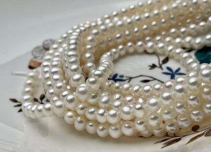 5-6 mm AAA White Potato Freshwater Pearl Beads 1.8 mm Hole Large Hole Half Strand White Pearls #19