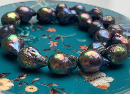 13x17-16x22 mm AA Jumbo Rainbow Peacock Color TearDrop Shape Baroque Pearl Beads Genuine High Luster Peacock Freshwater Baroque Pearls #1483