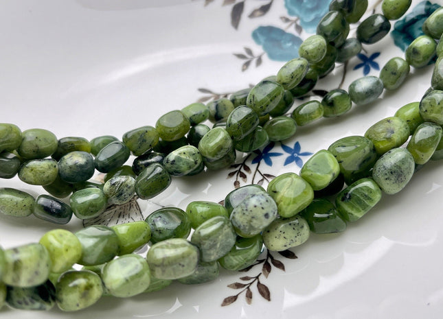 6-7x9-10mm Or 7-8x10-12mm Natural Multi Green Canadian Nephrite Jade Gemstone Nugget Beads Genuine Green Jade Nugget Gemstone Beads #3878