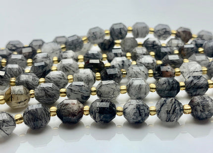 7x8mm AAA Half Strand Faceted Energy Prism Cut Black Rutilated Rutile Quartz Gemstone Genuine Double Terminated Points Black Quartz #3658