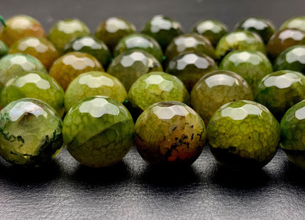 10mm 12mm 16mm Faceted Round Fire Agate Gemstone Beads Heat Treated Multi Brown And Green Color Gemstone Agate 15.5 Inches Strand #2849