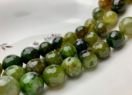 10mm 12mm 16mm Faceted Round Fire Agate Gemstone Beads Heat Treated Multi Brown And Green Color Gemstone Agate 15.5 Inches Strand #2849