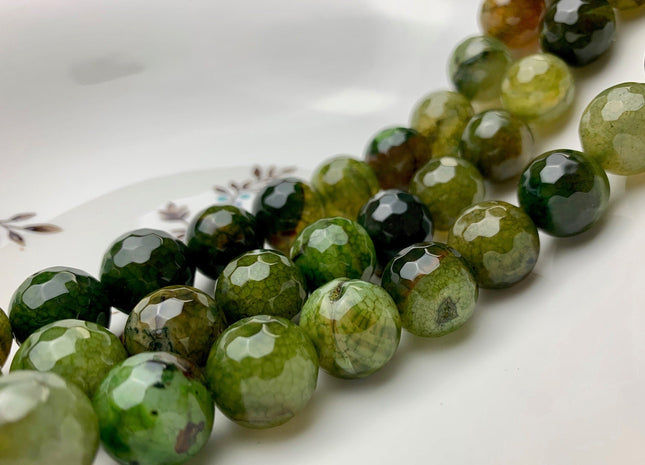 10mm 12mm 16mm Faceted Round Fire Agate Gemstone Beads Heat Treated Multi Brown And Green Color Gemstone Agate 15.5 Inches Strand #2849
