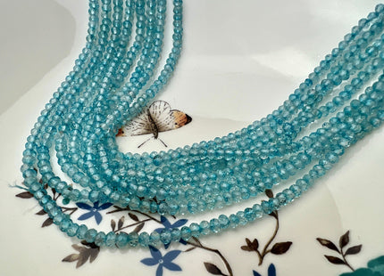 2x3mm 3x4mm AAA Micro Faceted Rondelle Blue Topaz Gemstone Beads Genuine Natural Blue Topaz 15.5 Inches Strand #4219