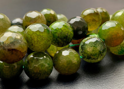 10mm 12mm 16mm Faceted Round Fire Agate Gemstone Beads Heat Treated Multi Brown And Green Color Gemstone Agate 15.5 Inches Strand #2849