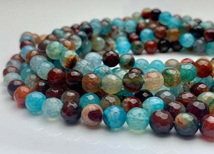 6mm 8mm Faceted Round Mixed Aqua Blue And Brown Color Fire Agate Beads Genuine Agate Gemstone Loose Beads 15 Inches Strand #3501