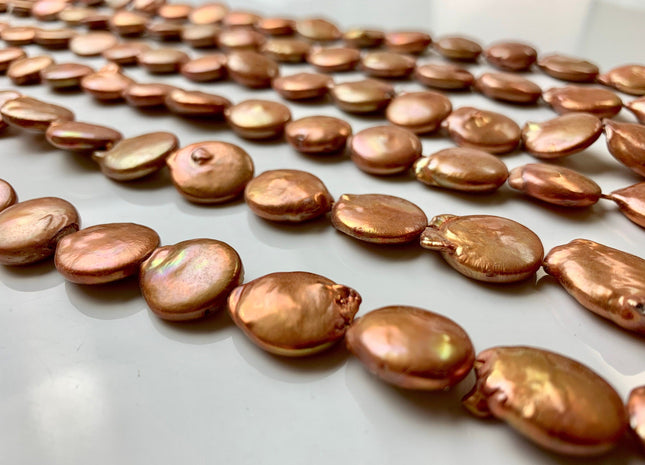 15 mm Orange champagne Color Coin Freshwater Pearl Genuine Cultured Coin Pearls High Luster Coin Pearl Beads #1240