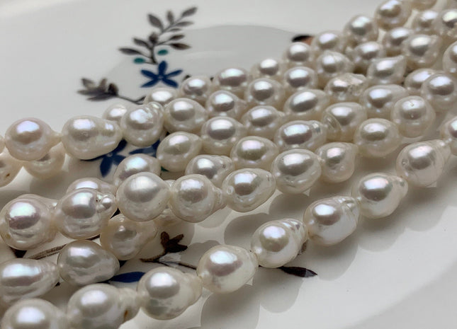 7-7.5x8.5mm AAA Natural White High Luster Edison Baroque Freshwater Pearl Beads Genuine TearDrop Shape Baroque White Pearl 48 Pieces #P1457