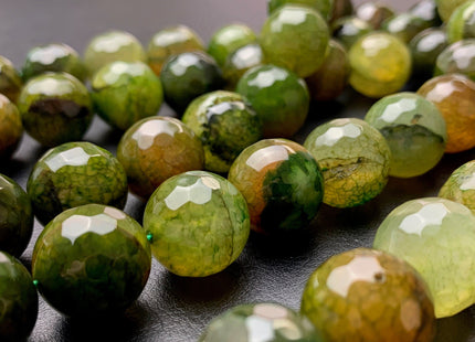 10mm 12mm 16mm Faceted Round Fire Agate Gemstone Beads Heat Treated Multi Brown And Green Color Gemstone Agate 15.5 Inches Strand #2849