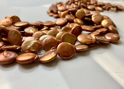 15 mm Orange champagne Color Coin Freshwater Pearl Genuine Cultured Coin Pearls High Luster Coin Pearl Beads #1240