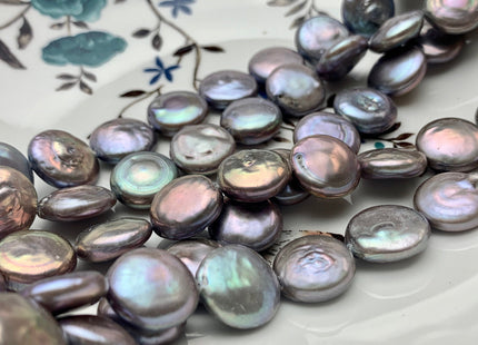 14-15 mm AA Lavender Gray Color Flat Coin Freshwater Pearl Beads Genuine High Luster Gray Freshwater Coin Pearls #1898