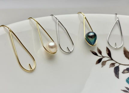 One Pair 925 Sterling Silver Or Gold Simple Hook Earring Setting 925 Sterling Silver Earring Hook Findings For Half Drilled Pearls #10348-P