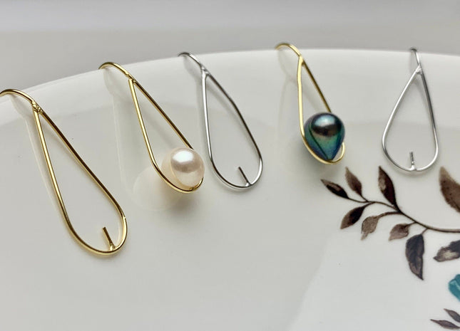 One Pair 925 Sterling Silver Or Gold Simple Hook Earring Setting 925 Sterling Silver Earring Hook Findings For Half Drilled Pearls #10348-P