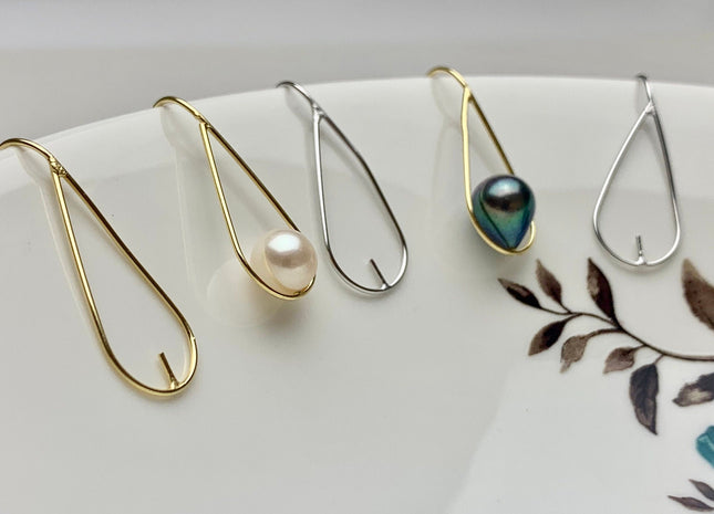 One Pair 925 Sterling Silver Or Gold Simple Hook Earring Setting 925 Sterling Silver Earring Hook Findings For Half Drilled Pearls #10348-P