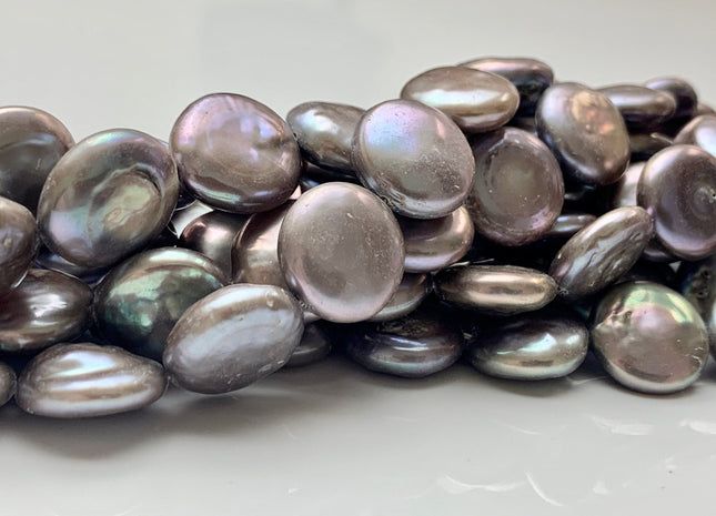 14-15 mm AA Lavender Gray Color Flat Coin Freshwater Pearl Beads Genuine High Luster Gray Freshwater Coin Pearls #1898
