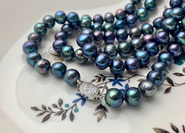 18/20/22/24/26/28 Inches Hand Knotted 10mm AAA Peacock Color Freshwater Pearl Necklace High Luster Pearl Necklace With Silver Clasp #P1106