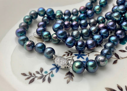 18/20/22/24/26/28 Inches Hand Knotted 10mm AAA Peacock Color Freshwater Pearl Necklace High Luster Pearl Necklace With Silver Clasp #P1106