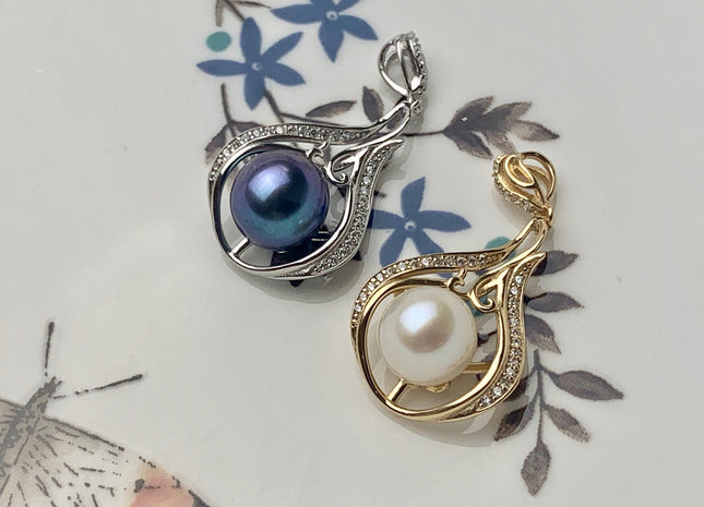 One Piece 925 Sterling Silver/Gold Pendant Setting Findings For Half Drilled Pearls Oval Tear Design Pearl Mounting DIY Jewelry #10184