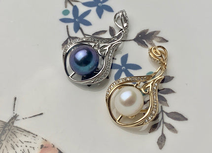 One Piece 925 Sterling Silver/Gold Pendant Setting Findings For Half Drilled Pearls Oval Tear Design Pearl Mounting DIY Jewelry #10184
