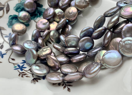 14-15 mm AA Lavender Gray Color Flat Coin Freshwater Pearl Beads Genuine High Luster Gray Freshwater Coin Pearls #1898