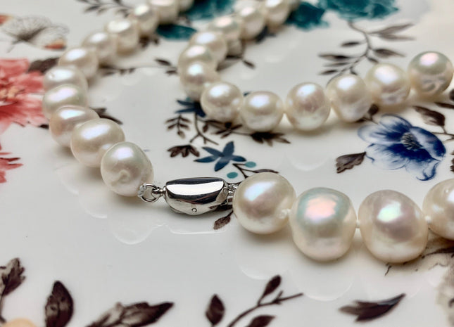 17.5/20/22/24 Inches Hand Knotted 11 mm AAA Freshwater Nugget Potato Pearl Necklace Natural White Pearl Necklace With Silver Clasp #1534