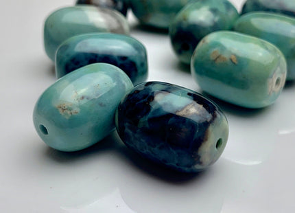 13x17 mm Natural Color Smooth Barrel Shape Dragon Skin Agate Gemstone Beads Natural Blue Green Color Agate Gemstone Beads. #2254