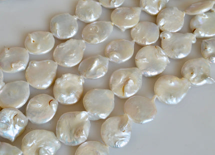 19-21mm Natural White OR Seaweed Large Coin Freshwater Pearl Beads, Large Irregular Flat Beads, Genuine Cultured Coin Pearls #219