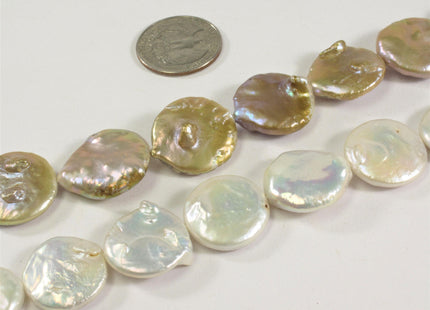 19-21mm Natural White OR Seaweed Large Coin Freshwater Pearl Beads, Large Irregular Flat Beads, Genuine Cultured Coin Pearls #219