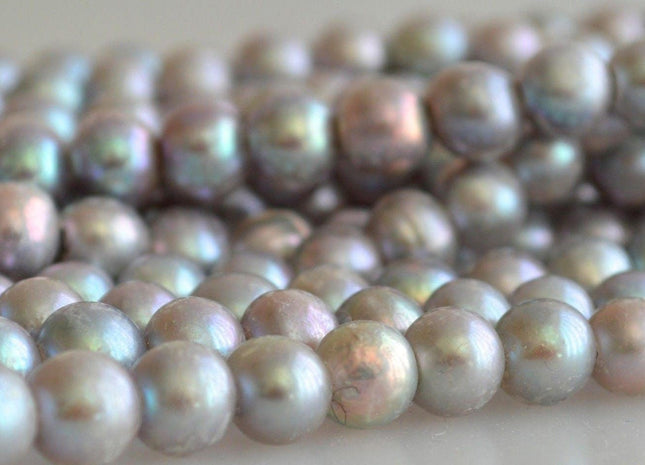 9-10 mm Large Hole Silver Gray Potato Freshwater Pearl Beads, Hole Size 2mm, Large Hole Genuine Pearls, Large Hole Pearls #002