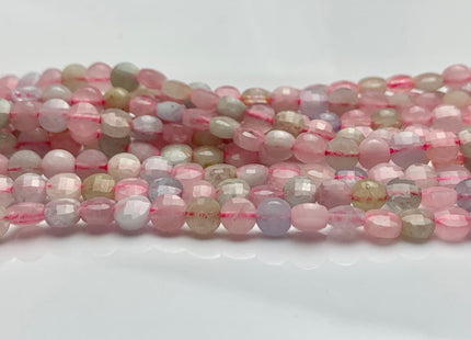 4-5mm Micro Faceted Diamond Cut Pink Color Morganite Flat Coin Disc Shape Genuine Morganite Gemstone Beads 15.5 Inches Strand #3081