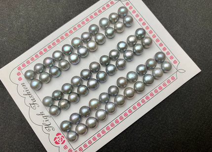 AAAA One Pair 8-12 mm Top Quality High Luster Round Button Half Drilled Freshwater Pearls Genuine Gray Color Freshwater Pearls #1624
