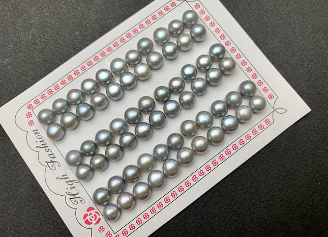 AAAA One Pair 8-12 mm Top Quality High Luster Round Button Half Drilled Freshwater Pearls Genuine Gray Color Freshwater Pearls #1624