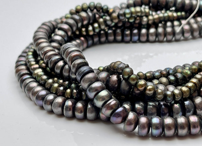 5-8 mm Dark Green/ Gray Round Button Freshwater Pearl Button Beads Genuine Cultured Freshwater Rondelle Button Pearls B Grade #P2229