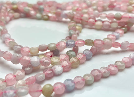4-5mm Micro Faceted Diamond Cut Pink Color Morganite Flat Coin Disc Shape Genuine Morganite Gemstone Beads 15.5 Inches Strand #3081