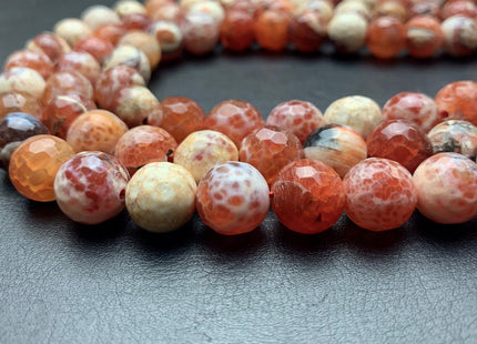 10mm 12mm 14mm 16mm Faceted Round Fire Agate Gemstone Beads Heat Treated Mixed Orange Pink And Cream Color Agate 15.5 Inches #2658