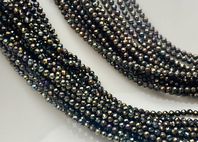 2mm Micro Faceted Round Dark Brown Spinal Beads Genuine Dark Brown Color Spinal Gemstone Beads 15.5 Inches Strand #3787