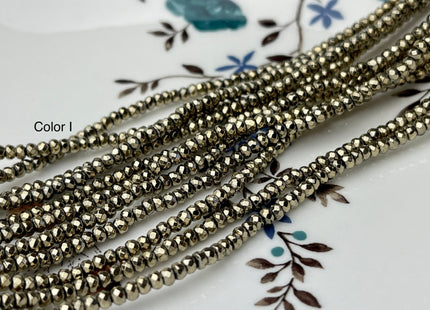 3mm Hematite Pyrite Beads Silver Gold Rhodium Color Faceted Rondelle Shape Polished Beads 16 Inches #2259