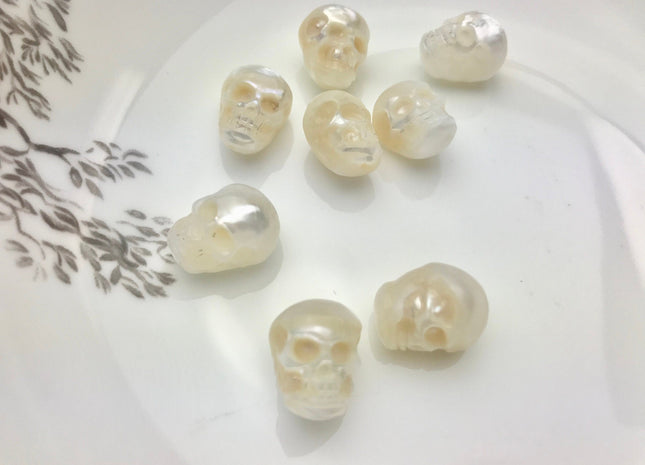 One Piece 9-11x12-14 mm Hand Carved Skull Freshwater Pearl Beads Genuine Natural White Pearl For DIY Earring Pendant Jewelry #P1097