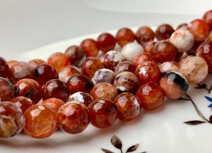 10mm 12mm 14mm 16mm Faceted Round Fire Agate Gemstone Beads Heat Treated Mixed Orange Pink And Cream Color Agate 15.5 Inches #2658
