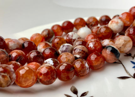 10mm 12mm 14mm 16mm Faceted Round Fire Agate Gemstone Beads Heat Treated Mixed Orange Pink And Cream Color Agate 15.5 Inches #2658