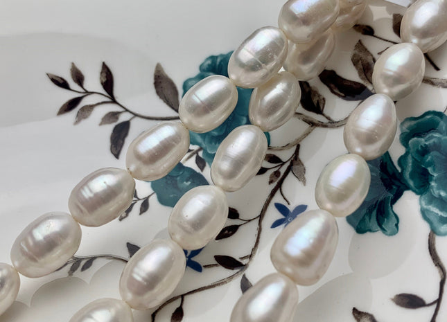 11x14-16 mm AA Natural White Freshwater Pearls Long Rice/Oval Shape Pearl Beads Genuine High Quality Freshwater Pearls. #1950